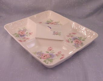 Vintage Sadek 5 Part Floral Relish Tray with Diamond Shaped Center Lid, Divided Serving Platter, or Large Appetizer Dish. Vintage Gift. Rbsb