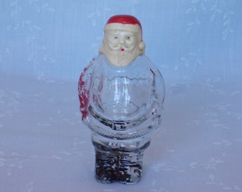 1940s & 1950s Millstein Candy Container. Vintage Santa Claus Glass Bottle w Screw Cap Cream Color Plastic Head. Unique Gift. Uapa ea674