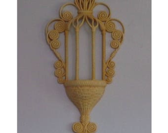 1972 Vintage Burwood 1628 2B Wall Pocket in Ornate Gatehouse, Birdcage, or Wicker Design. Unique Gift for Collector. Qk7b