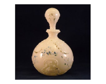Opal Milk Glass Antique Vanity Decanter. Victorian Gillinder Opaline Dresser, Perfume, or Barber Bottle w Orig Stopper. Unique Gift. qaja