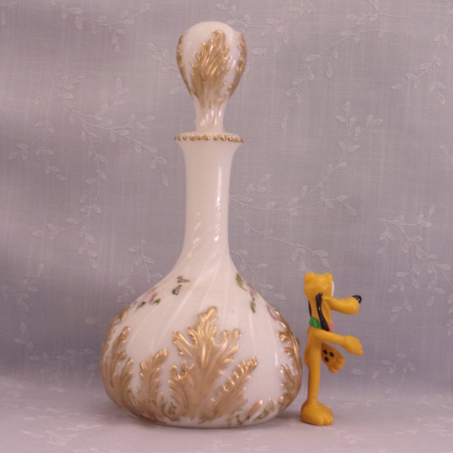 Milk Glass Antique Vanity Decanter w Stopper. Mt Washington Cologne