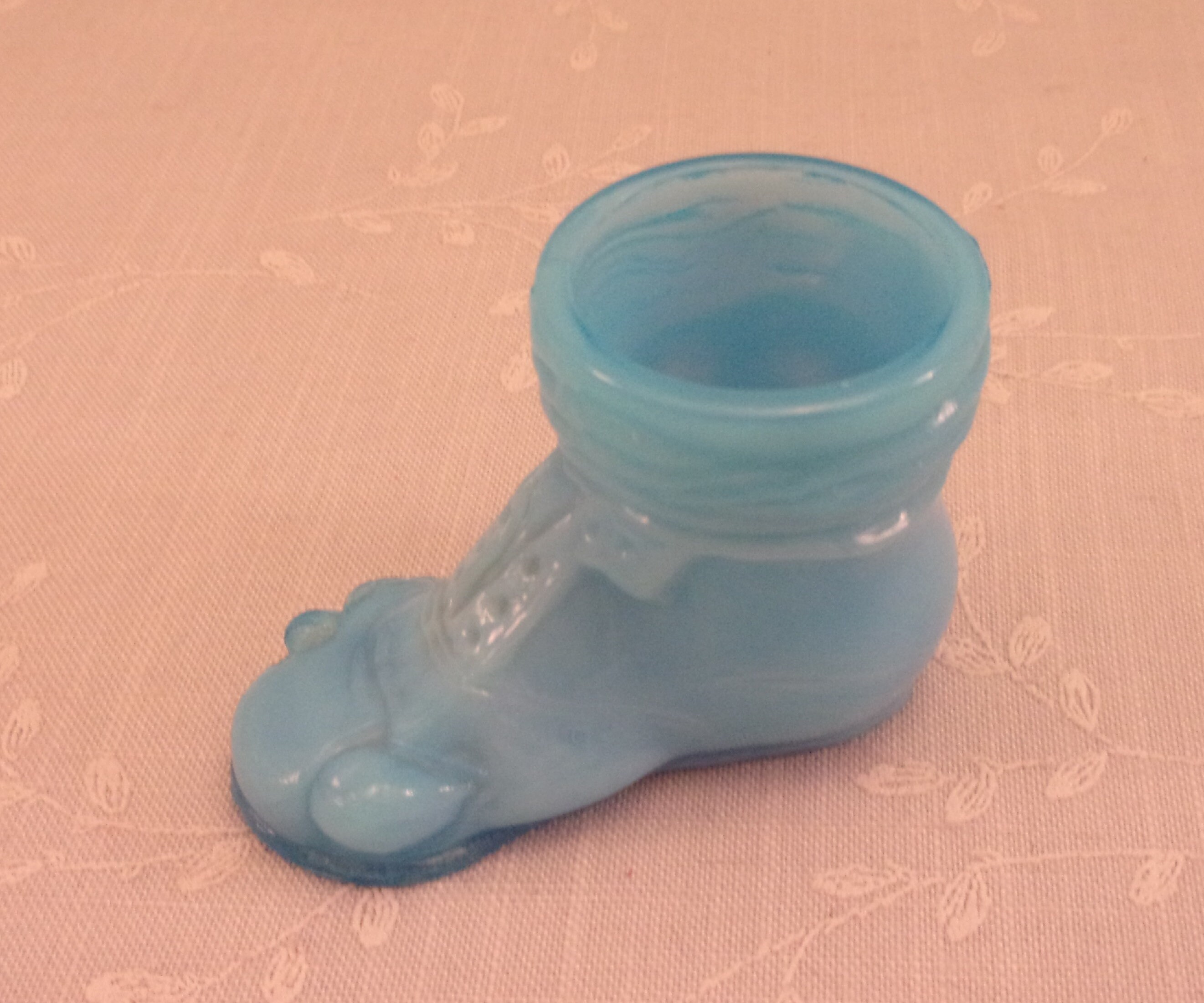 Turquoise Blue Milk Glass Toothpick Holder. Degenhart Vintage Baby Shoe