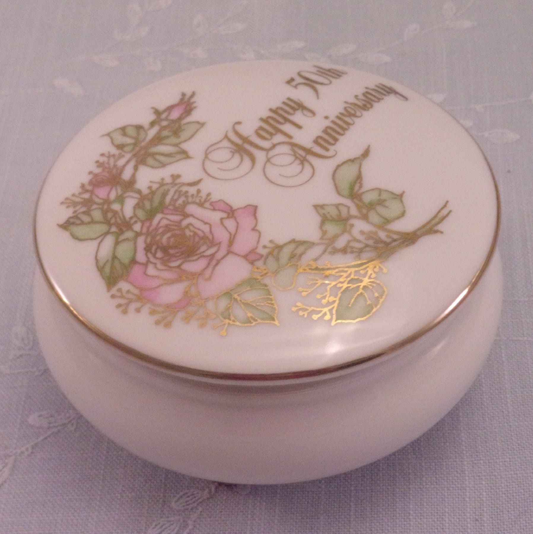 50th Wedding Anniversary Small Footed Vintage Trinket Box to ...