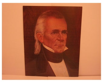 1970s Portraits of the Presidents. 11th Pres James K Polk Vintage Color Poster & Factual Text by Illustrator Sam J Patrick. Cool Gift. 11asd