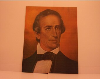 1970s Portraits of the Presidents. 10th US Pres John Tyler Vintage Color Poster and Educational Text. Unique Gift for Vintage Hunter. 10asd