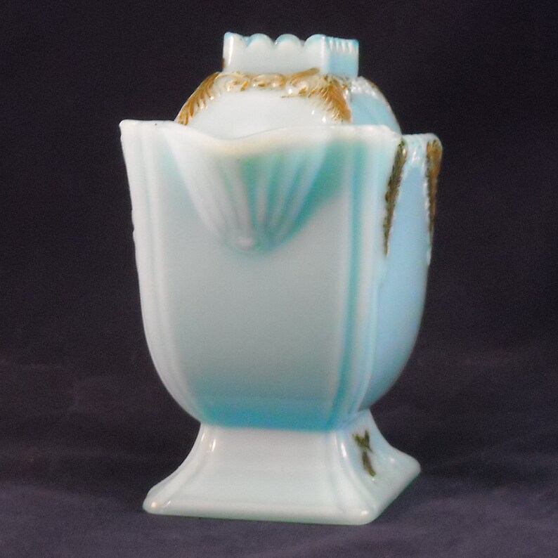 Antique Blue Milk Glass Covered Creamer Bowl & Lid W Scalloped Etsy