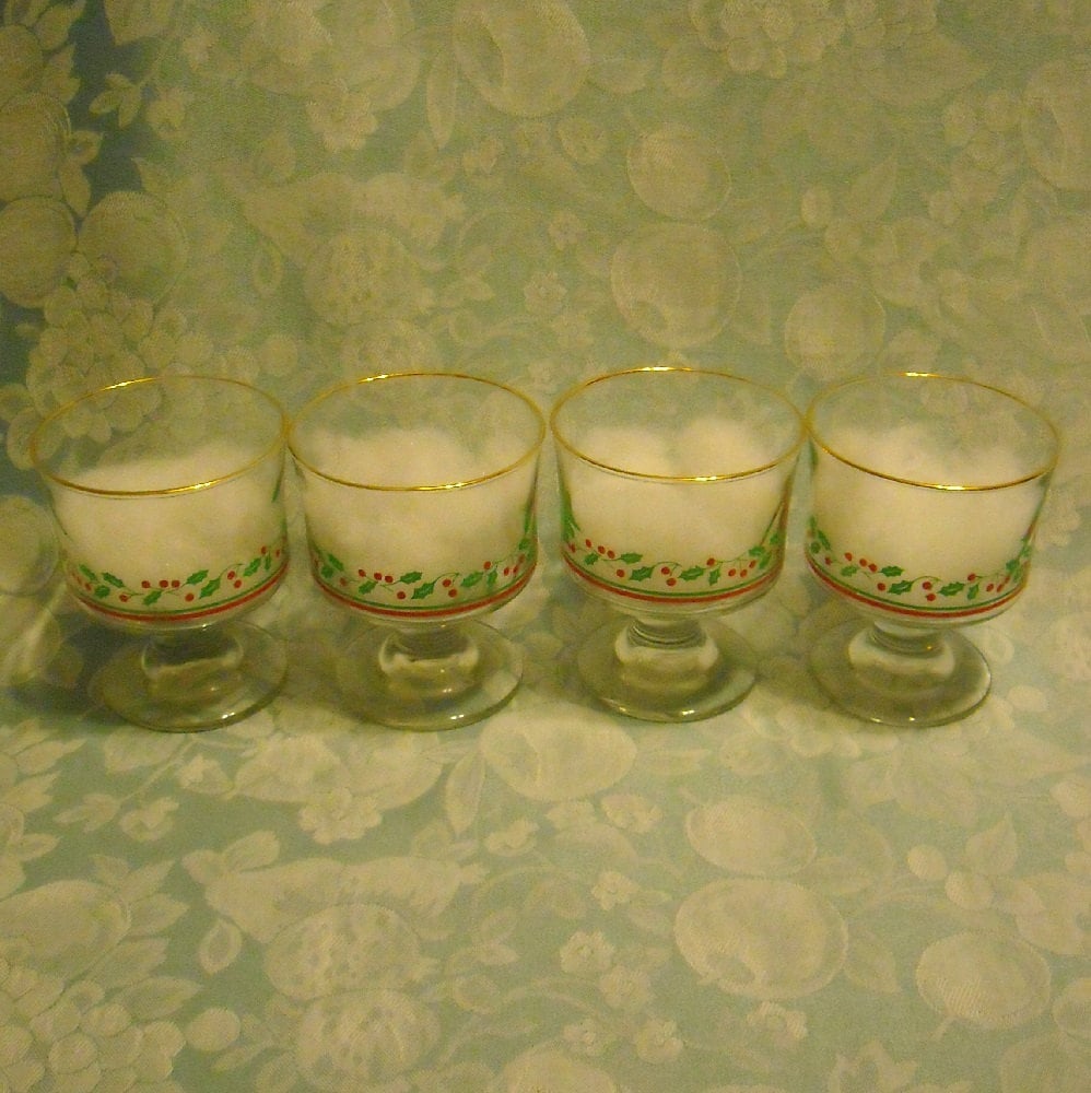 4 Optic Swirl Dessert Dishes. Libbey Holly Berry Glasses. Rhsds