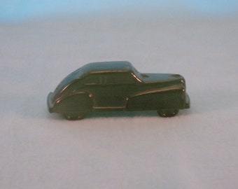 1970s Streamlined Sedan Car Toy. Vintage Clear Glass Candy Container Automobile w Botched Green Spray Paint. Gift for Collector. Vhia ea33r