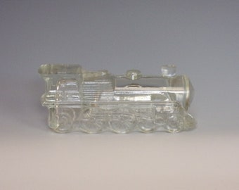 Vintage Glass Candy Container. 1974 Trojan Horse Toy Locomotive Number 1028 Train w Rounded Plain Cowcatcher. Unique Gift. vjdb ea492r