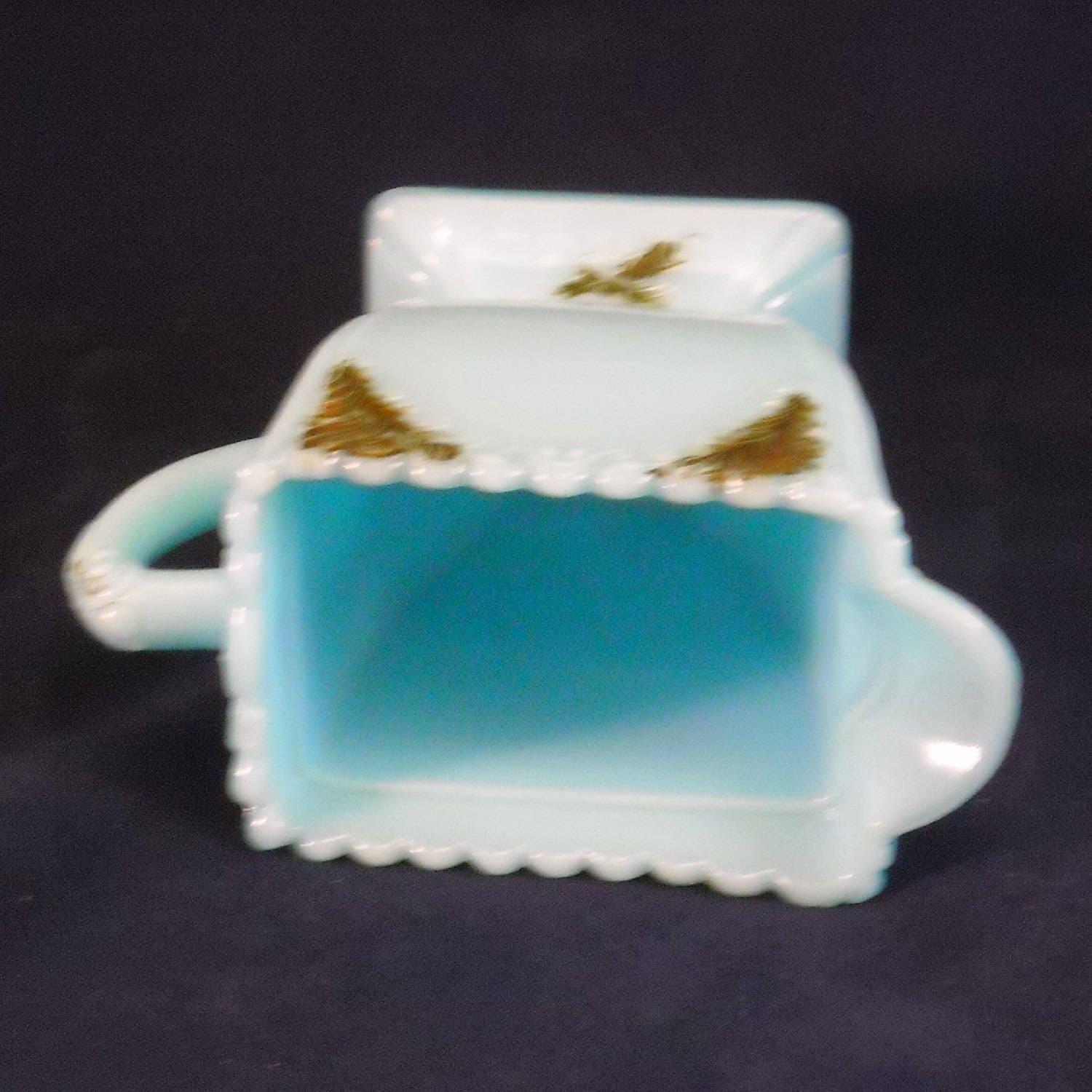 Antique Blue Milk Glass Covered Creamer Bowl & Lid W Scalloped Etsy