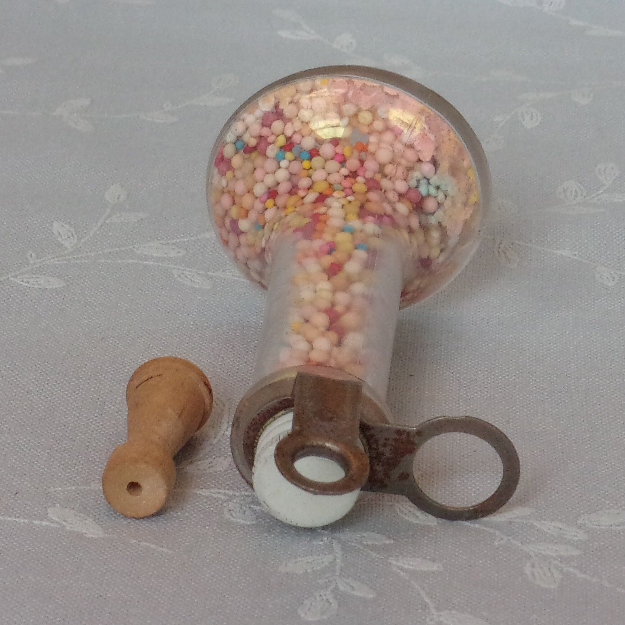 1950s Glass Candy Container. Vintage Stough Tall Musical Candlestick