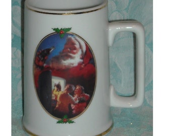 Vintage Christmas Mug. Ultimate Source Coca Cola For Santa 1996 Collector Edition Stein w Haddon Sundblom Art of Santa Drinking Coke. Pd3au