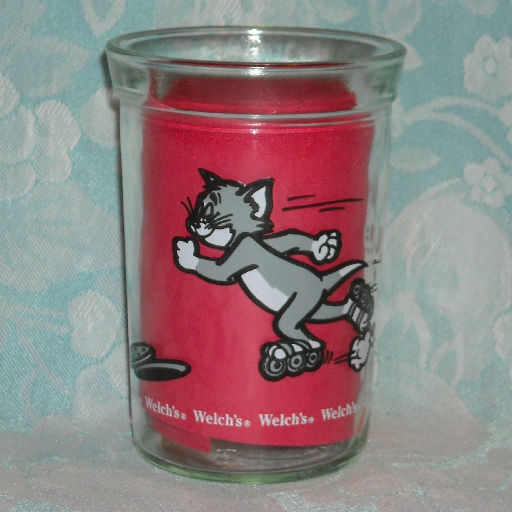 Vintage Welch’s Jelly Jar. Tom & Jerry Series 1990 Promo Tumbler. Tom on Roller Skates. Turner