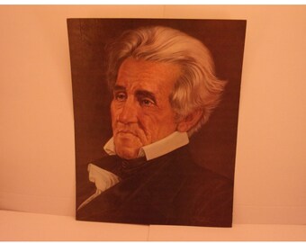 Vintage Portraits of the Presidents. 7th President Andrew Jackson 1970s Color Poster & Educational Text by Illustrator Sam J Patrick. 7ase