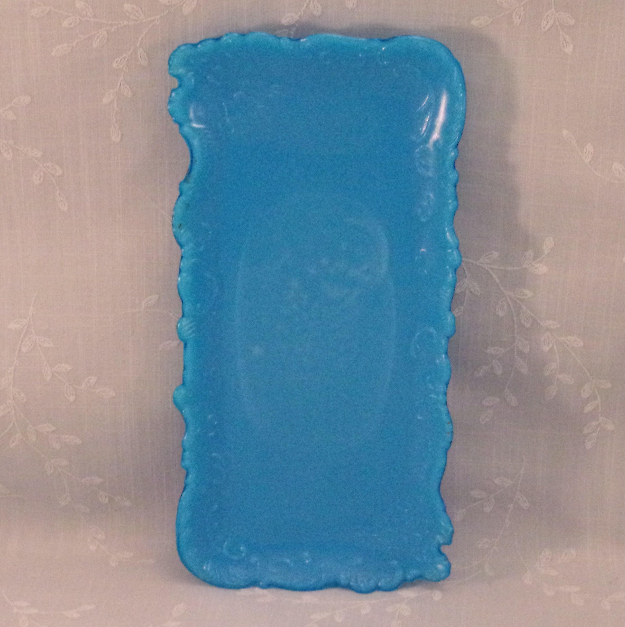 Dithridge Opaque Turquoise Blue Milk Glass Oblong Antique Vanity Tray