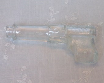 1940 Figural Glass Candy Container. Vintage Stough Toy Stippled Grip Gun w Patented Mark on Top & Fine Lines on the Barrel. Gift. ucfa ea287