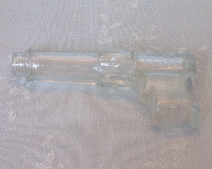 Featured listing image: 1940 Figural Glass Candy Container. Vintage Stough Toy Stippled Grip Gun w Patented Mark on Top & Fine Lines on the Barrel. Gift. ucfa ea287