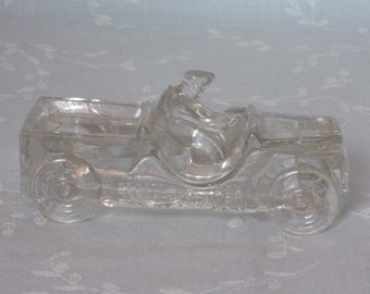 1940s Clear Glass Candy Container. Vintage Toy Scout Car. Millstein Willys Jeep, Marked Patented on Front Axle. Cool Gift. Ubsa ea350