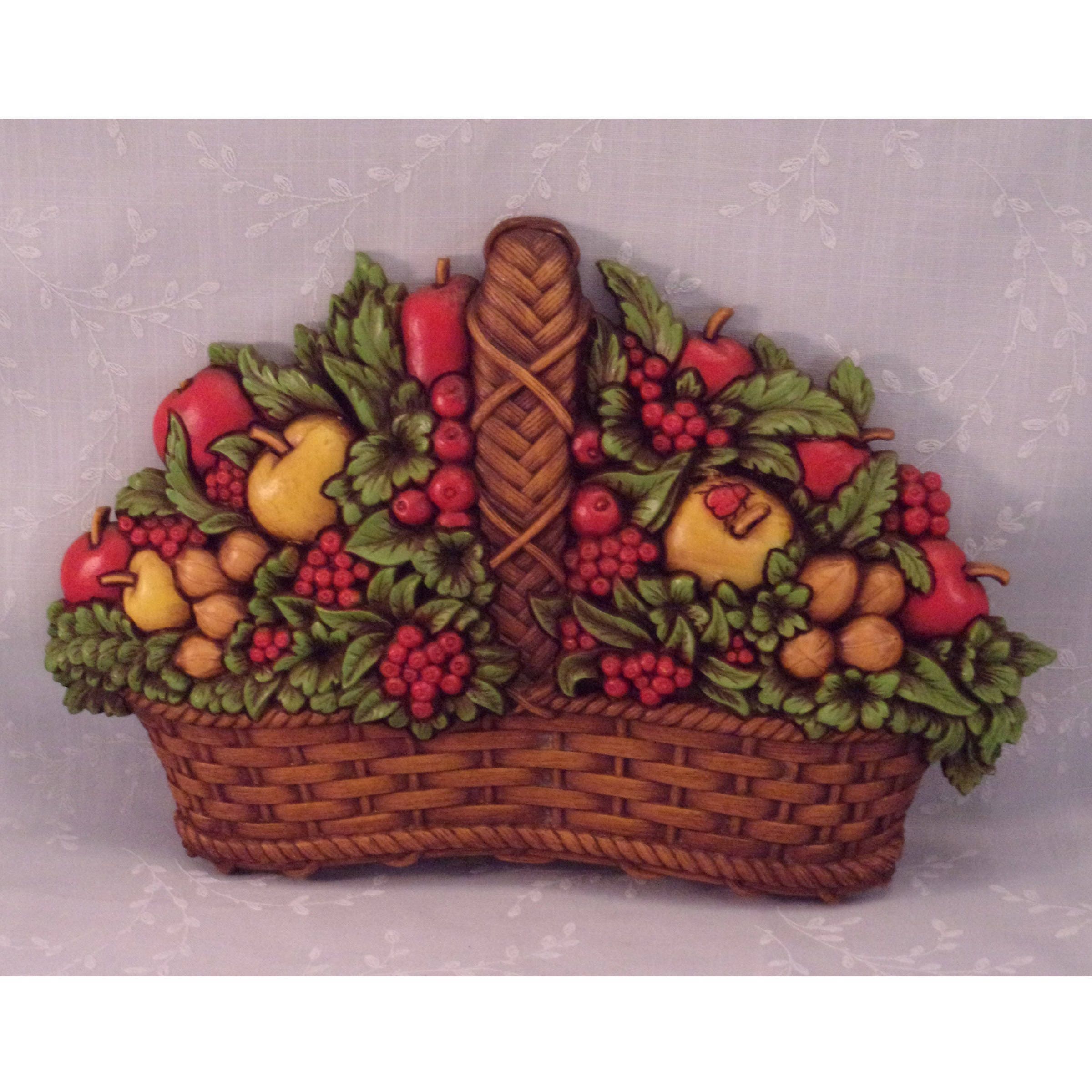 Vintage Homco 1978 Fruit Basket Wall Décor Plaque 7533 B w Apples