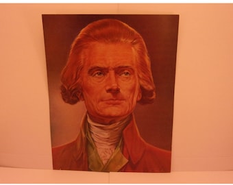 1970s Portraits of the Presidents. 3rd USA President Thomas Jefferson Vintage Color Poster & Factual Text by Illustrator Sam J Patrick. 3ase