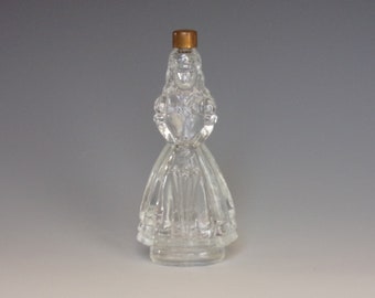 Vintage Yesteryear Perfume Girl or Lady w Parosol Umbrella, Long Hair, Long Full Skirt, & Marked Babs Creations. Figural Glass Bottle. vkfa