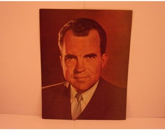 1970s Portraits of the Presidents. 37th Pres Richard M Nixon Vintage Color Poster and Educational Text. Unique Gift for Vintage Hunter. 37sc