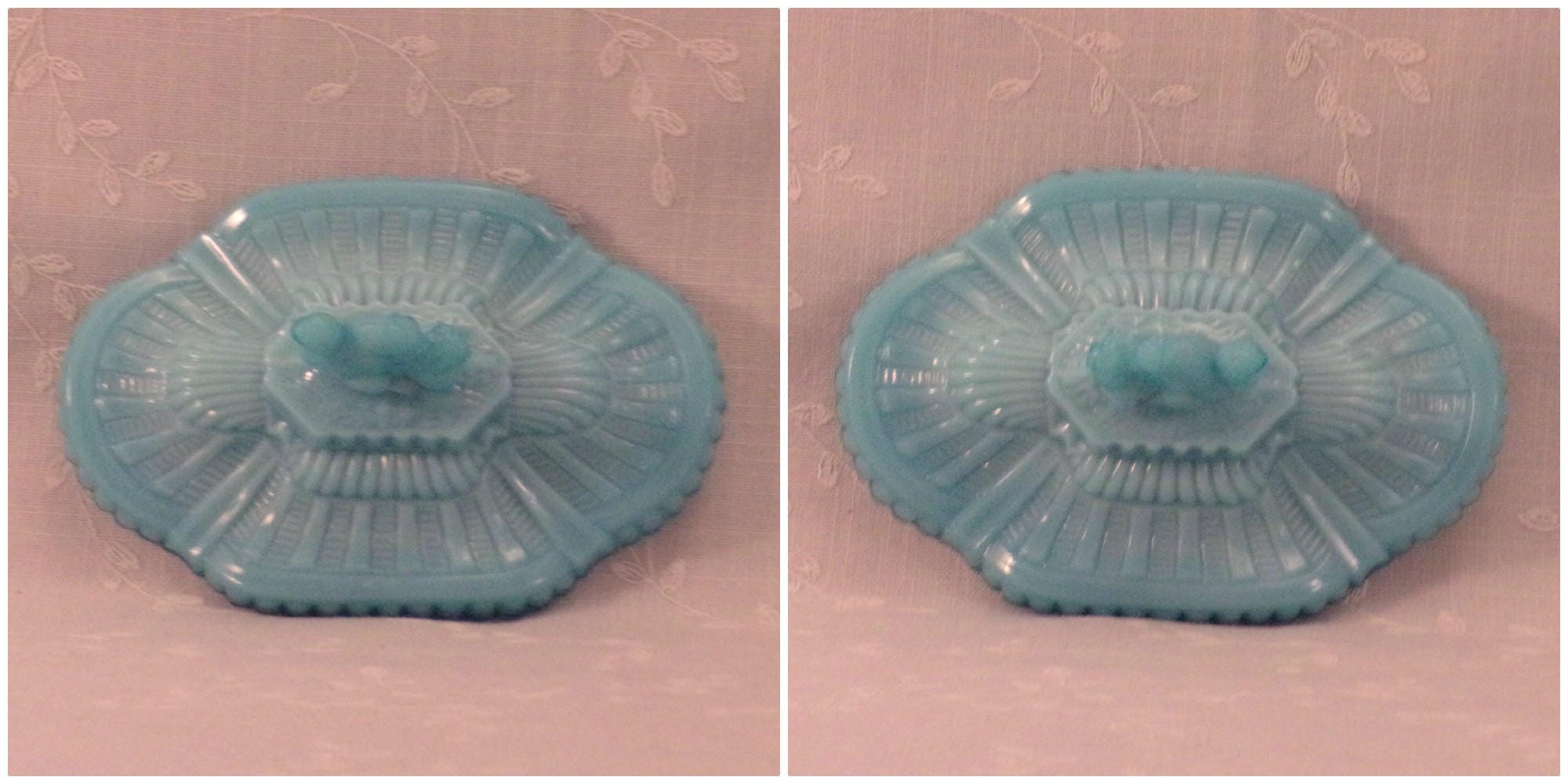 Portieux Vallerysthal Blue Milk Glass Squirrel Candy Dish w Lid. Rcba