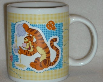 Real Vintage Disney Mug. Novelty Promo Cup with Tigger Having Fun, Small Lady Bug, and Gingham Background. Gift for Collector. pdwc