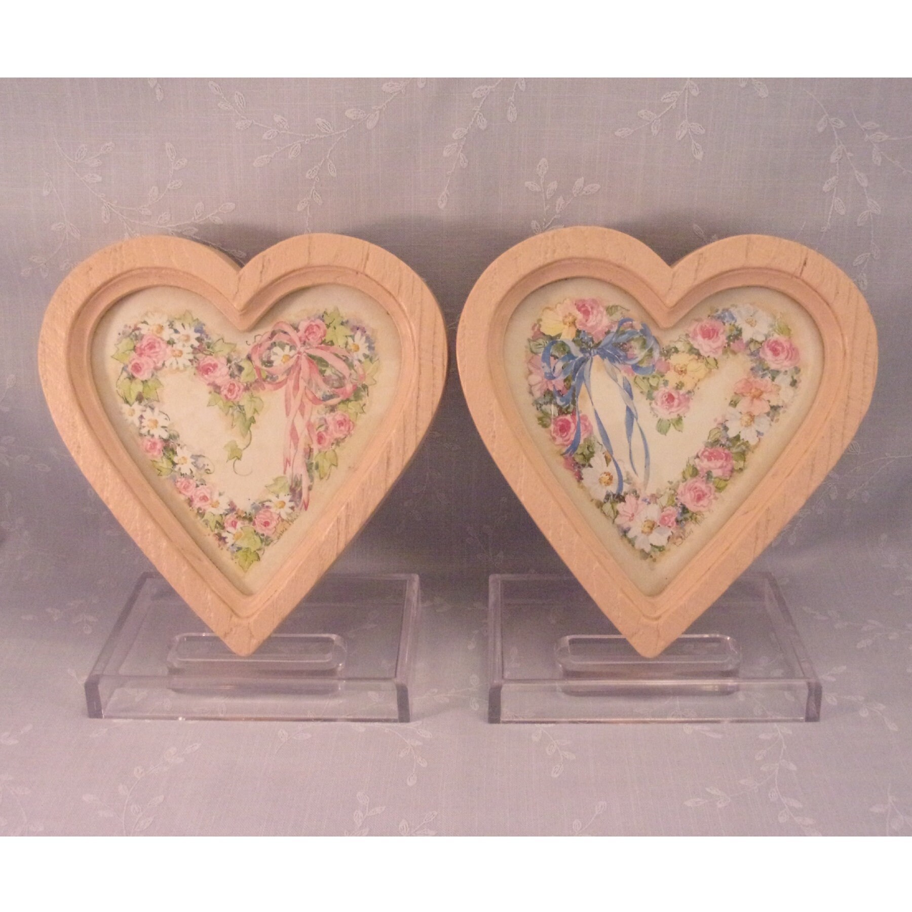 2 Vintage Homco 1987 Hanging Wall Décor Floral Accent, 9837. Pair of