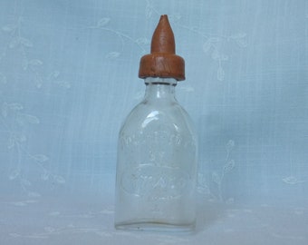 Figural Vintage Clear Glass Play Nursing Bottle w Nipple. Marked Doll – E – Toys by Amsco w Numbers 1 through 6 Indicating Oz. Gift. Uita