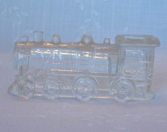 1940s Figural Clear Glass Candy Container. Vintage Toy Victory Locomotive Train Engine Double Window 888 w Sm Roof. Unique Gift. Ubza ea482