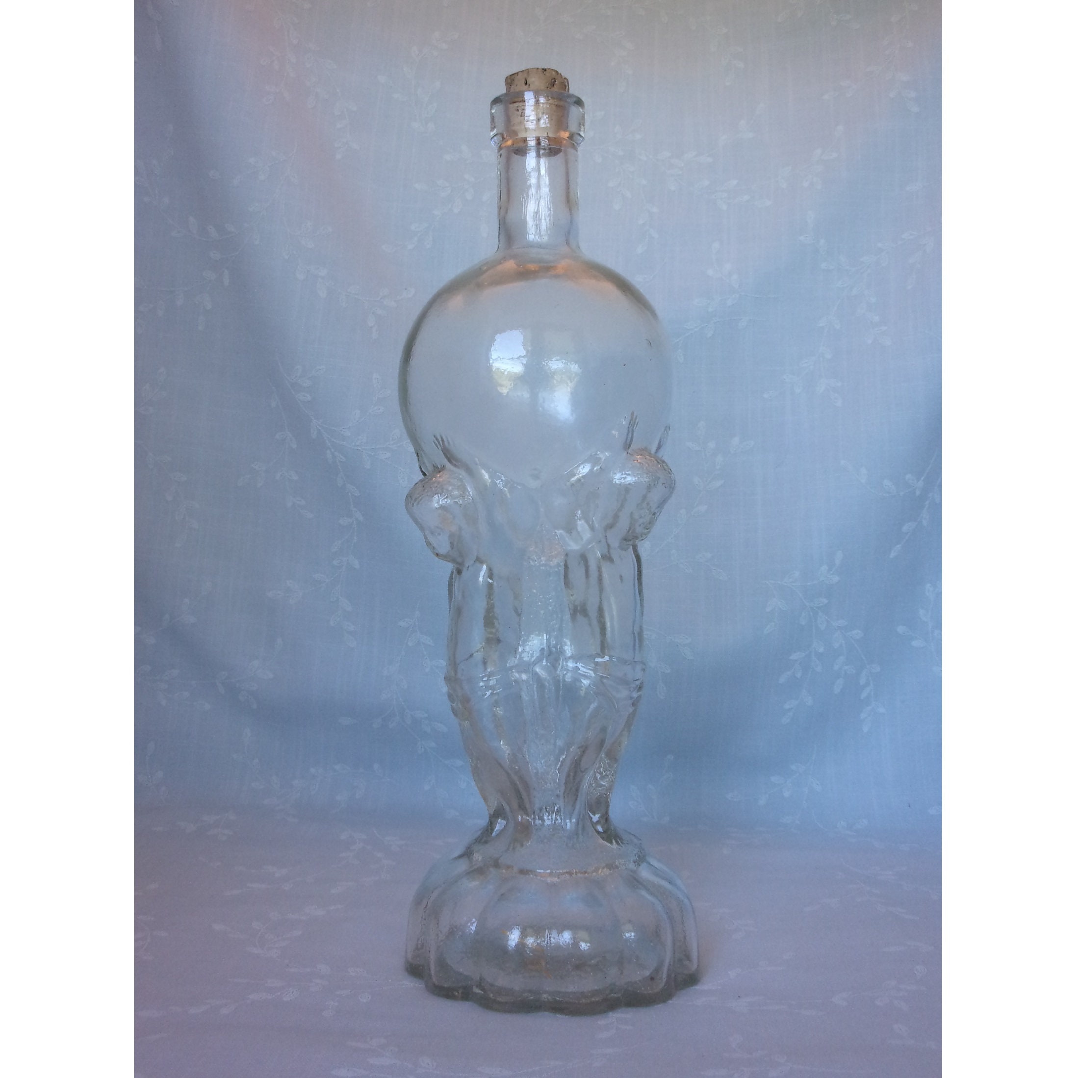 Hand Blown 3 Piece Clear Glass Figural Italian Liquor Rare Antique