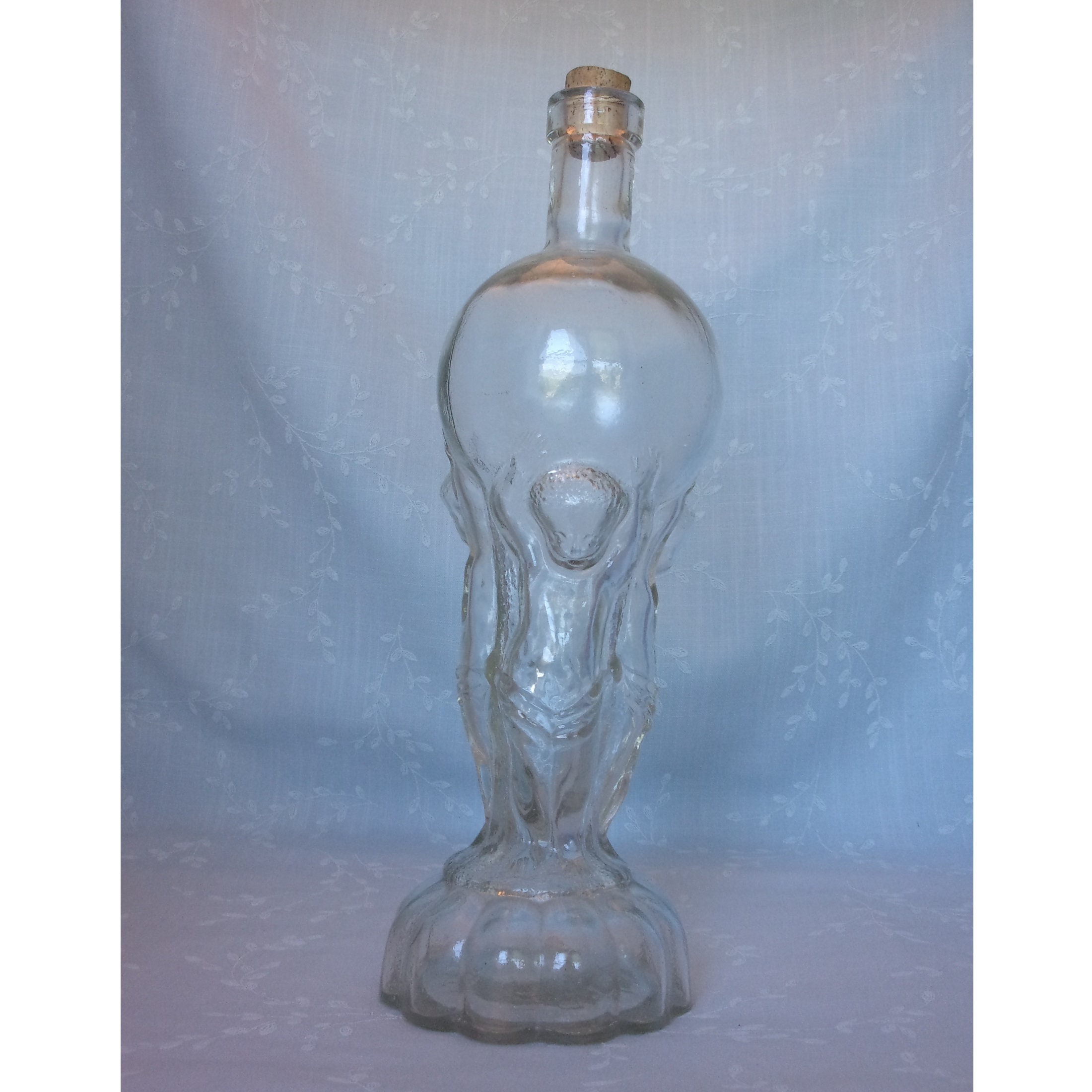 Hand Blown 3 Piece Clear Glass Figural Italian Liquor Rare Antique