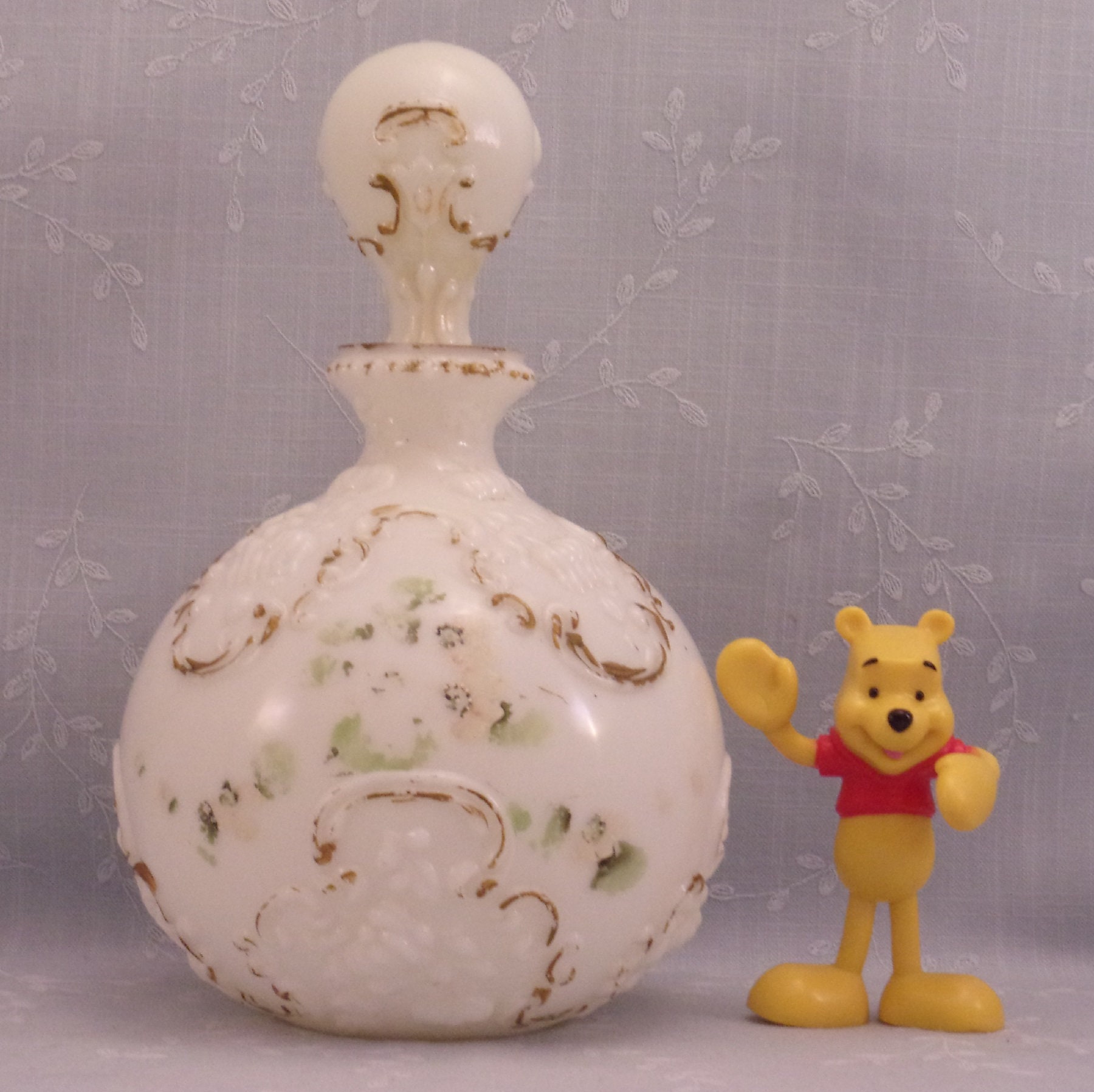 Opal Milk Glass Antique Boudoir Decanter. Gillinder Opaline Vanity, Barber, Bureau, Scent