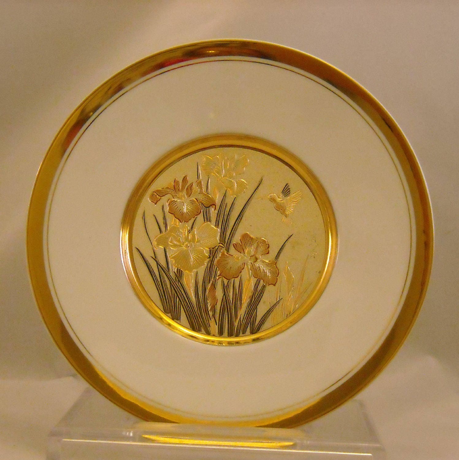 Vintage The Art of Chokin Plate. Rare 7 Inch Japanese Dish w Humming