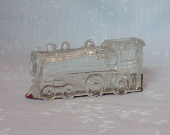 Glass Candy Container. Antique Avor 2 Window Cab Toy Train Locomotive Curved Line # 888 w Glass Wheels & Red Tin Closure. Gift. ufjb ea483