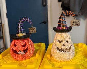 Bedazzled 7” Halloween Pumpkin Figures | Customizable | Rhinestone
