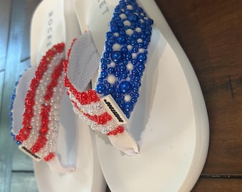 Patriotic Bedazzled Flip Flops: Sparkly USA Sandals