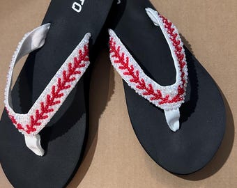 Bedazzled Baseball and Softball Flip Flops