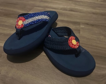 Colorado Flag Bedazzled Flip Flops | Customizable Sparkly Sandals