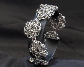 Chainmaille Surgical Steel Bracelet Celtic Flowers