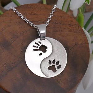 Yin-Yang Sterling Silver Pendant with Hand and Paw Print - Animal Soul