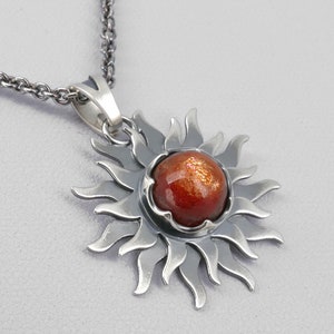 Silver Sun Pendant, Celestial Sunstone necklace on chain