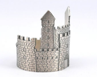 Silver Castle Ring, Medieval Miniature Mens Jewelry