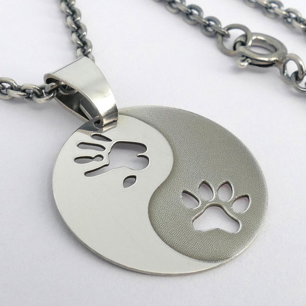 Yin-Yang Sterling Silver Pendant with Hand and Paw Print - Animal Soul