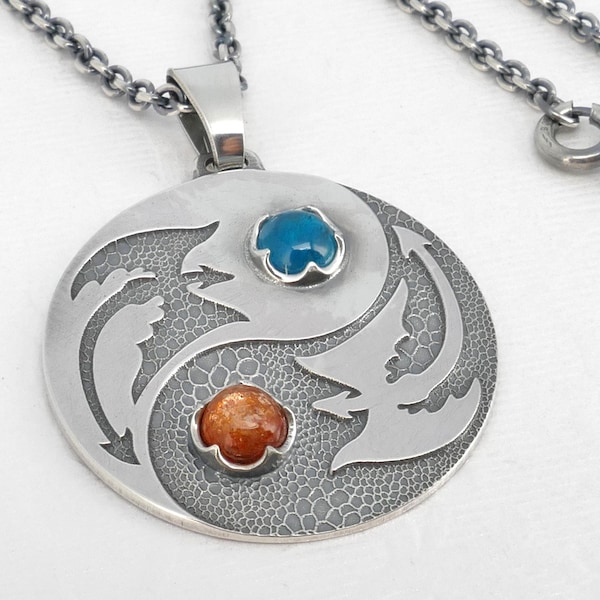 Pendentif dragon en argent, collier de feu et de glace Yin-Yang