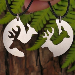 Silver Couple Pendants, Stag and Deer Set - Buck and Doe Fitting Pendants for Two