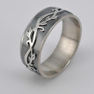Blumen-Rebe Motiv Eheringe, Sterling Silber Ringe