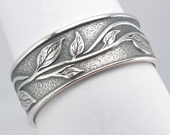 Leafy Vine Silver Ring, Sterling Leaf Band