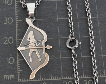 Bow Archer pendant, sterling silver female rogue necklace